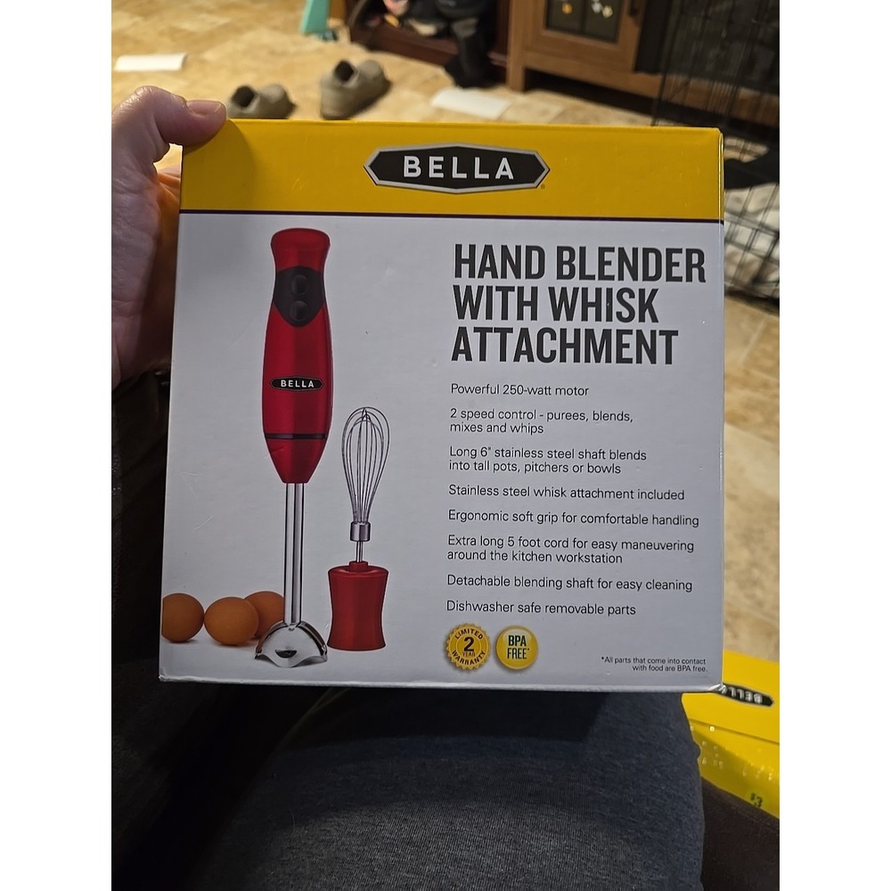 Bella Immersion Hand Blender Red W/ Whisk Attachment New Sealed In Box Gift
